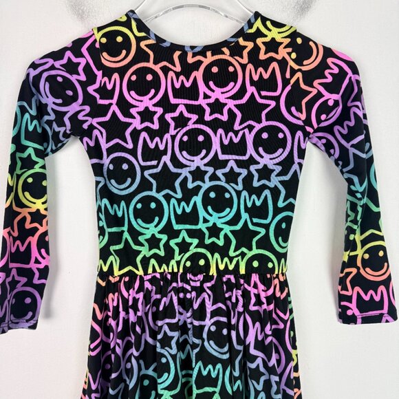 Pixie Lane Ombre Happy Face Star Dress Long Sleeves Black Girl's Size 7 EUC - Picture 8 of 9